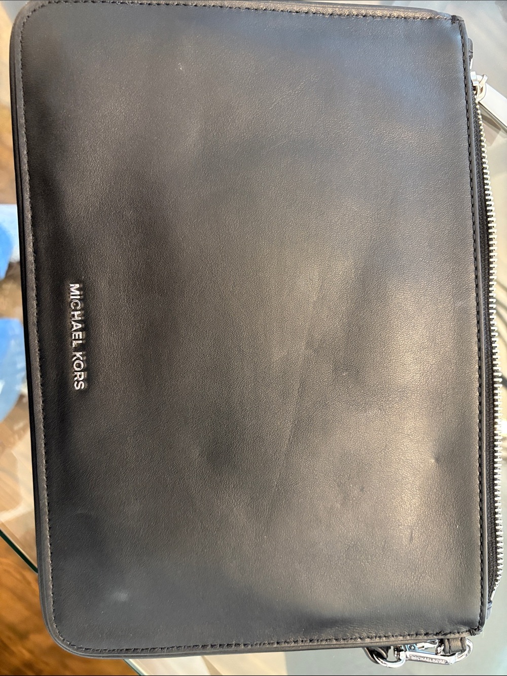 Michael Kors Black Beaded Graphic Zip Clutch with Multicolor Accents - Picture 3 of 7